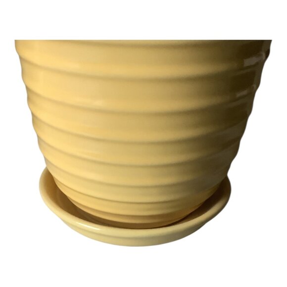 Shabby Chic Pink Faux Peony Floral & Yellow Ribbed Ceramic Pot Set Home Decor - Picture 10 of 11